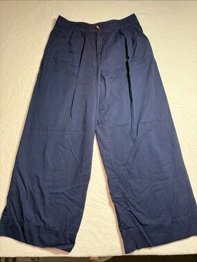 LOFT Navy Blue Wide-Leg Pleated Trousers